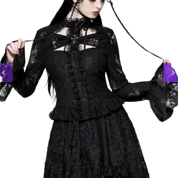 Dark In Love Black Lace Victorian/Gothic Blouse With Cross Size XXL in EUC - Picture 2 of 11